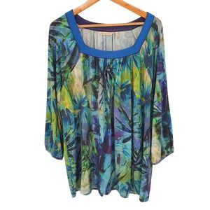 Soft Surroundings Odessa Floral Print 3/4 Sleeve Tunic Modest Church Size XL